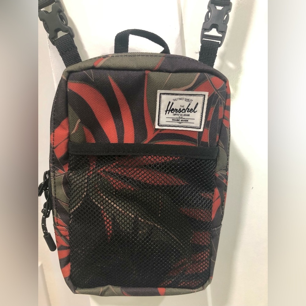 Herschel Supply Company Black and Coral Messenger Bag with Bold Design